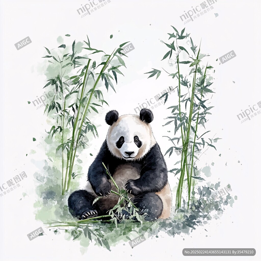 熊貓竹筍插畫