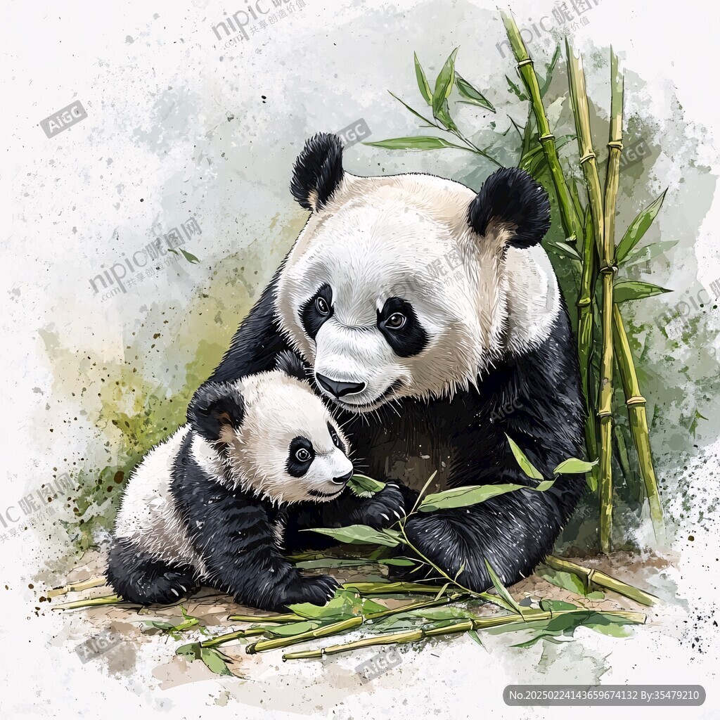 珍稀動(dòng)物熊貓插畫