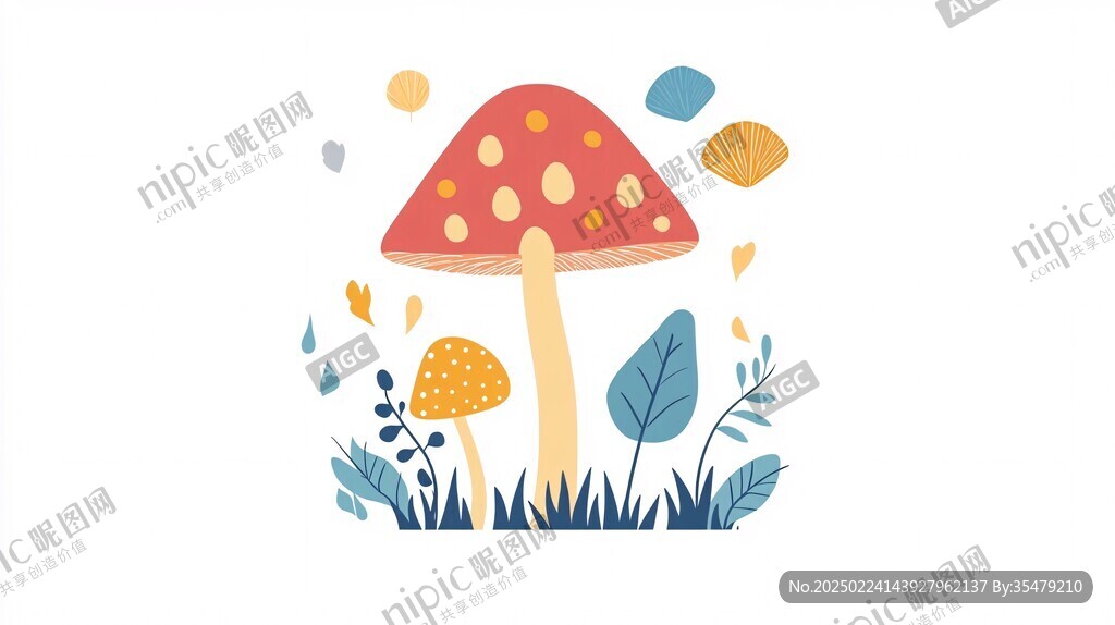 手繪菌菇簡潔風格插畫