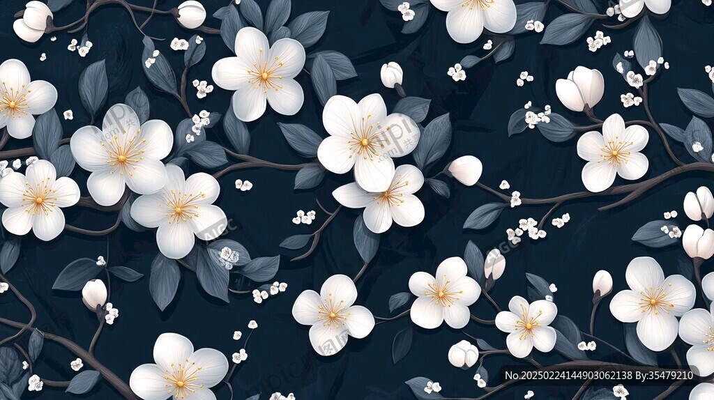 復(fù)古藍(lán)底櫻桃花