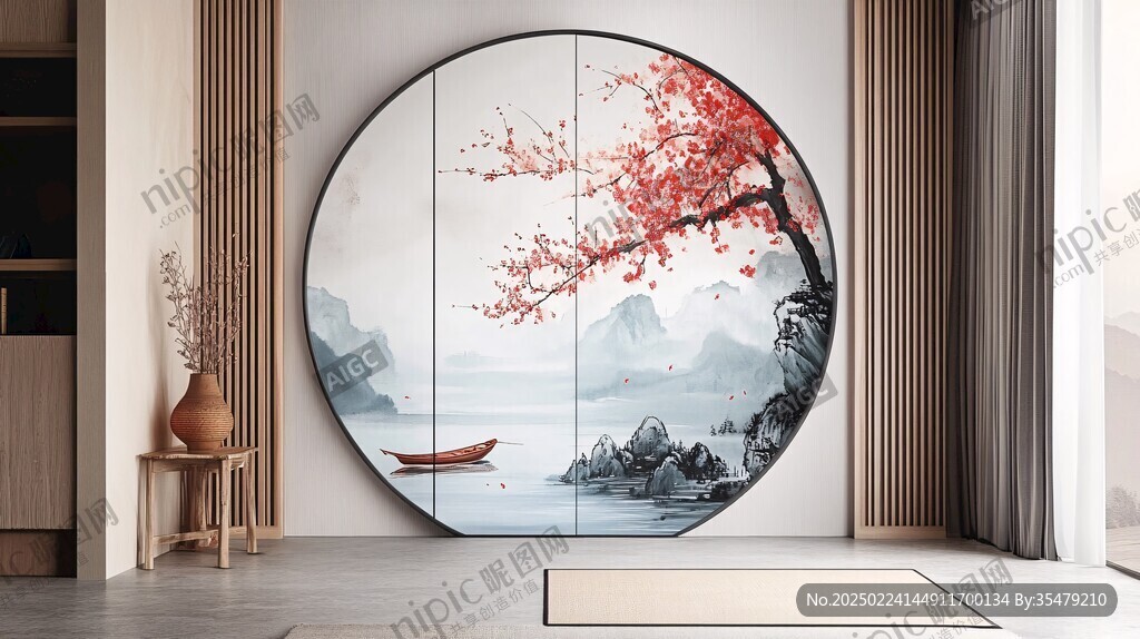 禪意圓形掛畫