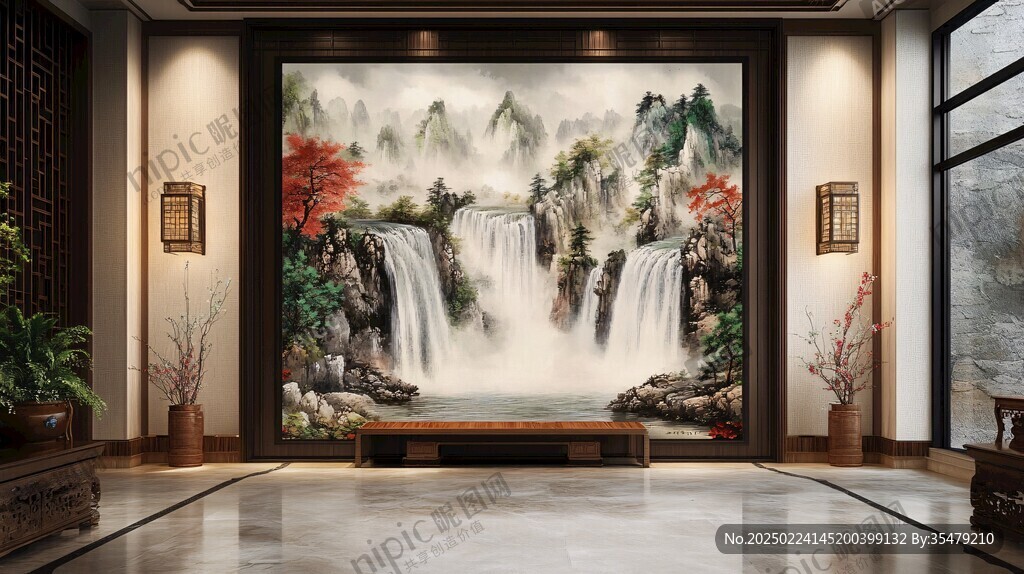 流水生財(cái)瀑布屏風(fēng)