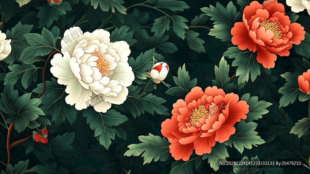 新中式牡丹花鳥圖