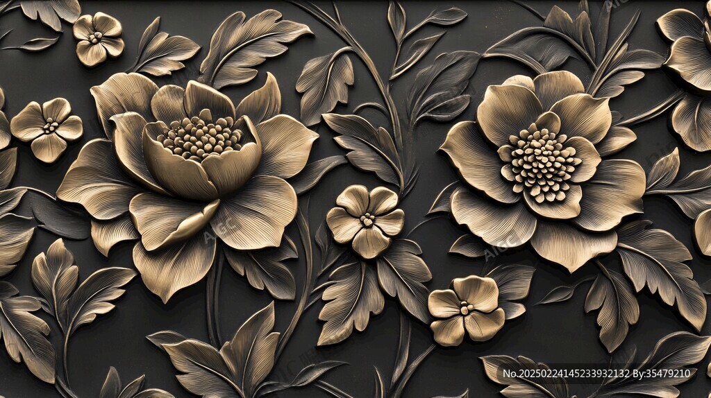 3d浮雕金屬牡丹花