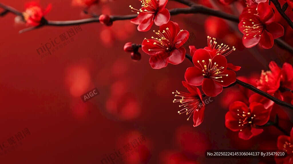意境紅梅花喜上眉梢