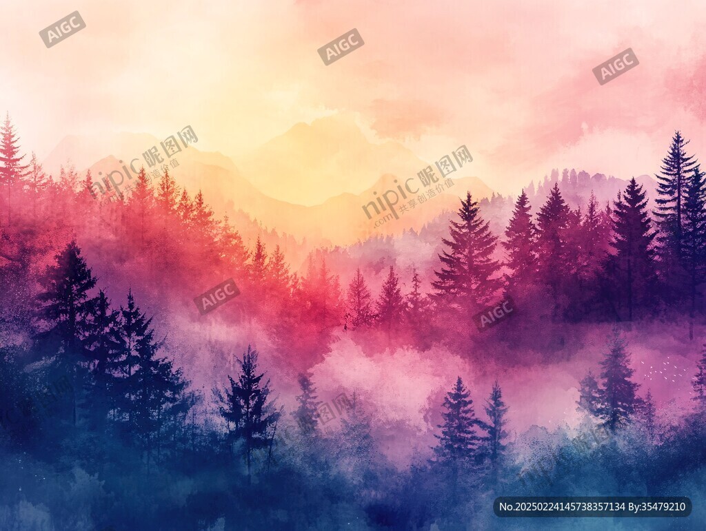 水彩效果暈開風(fēng)景