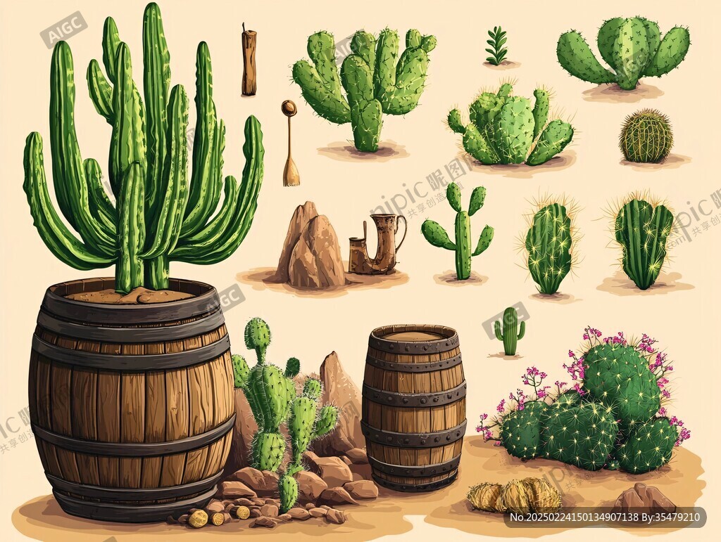 仙人掌植物插畫