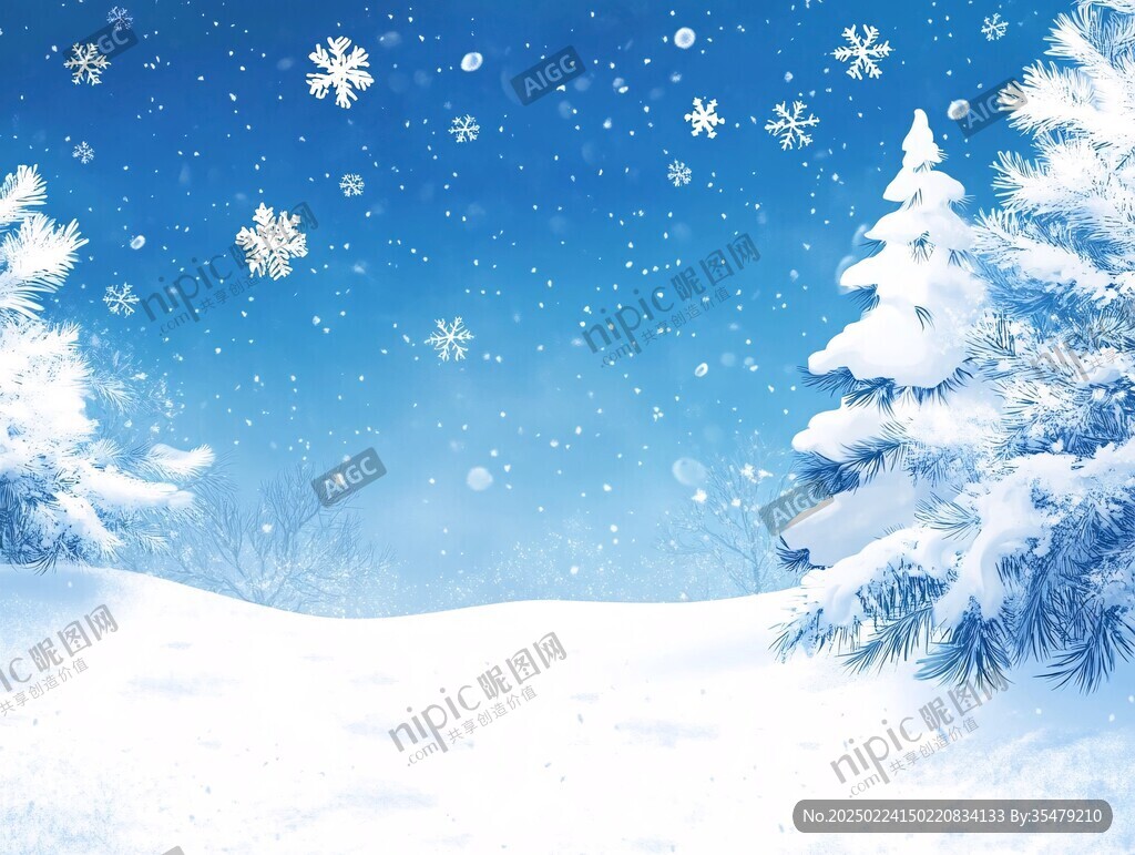 手繪冬天雪景