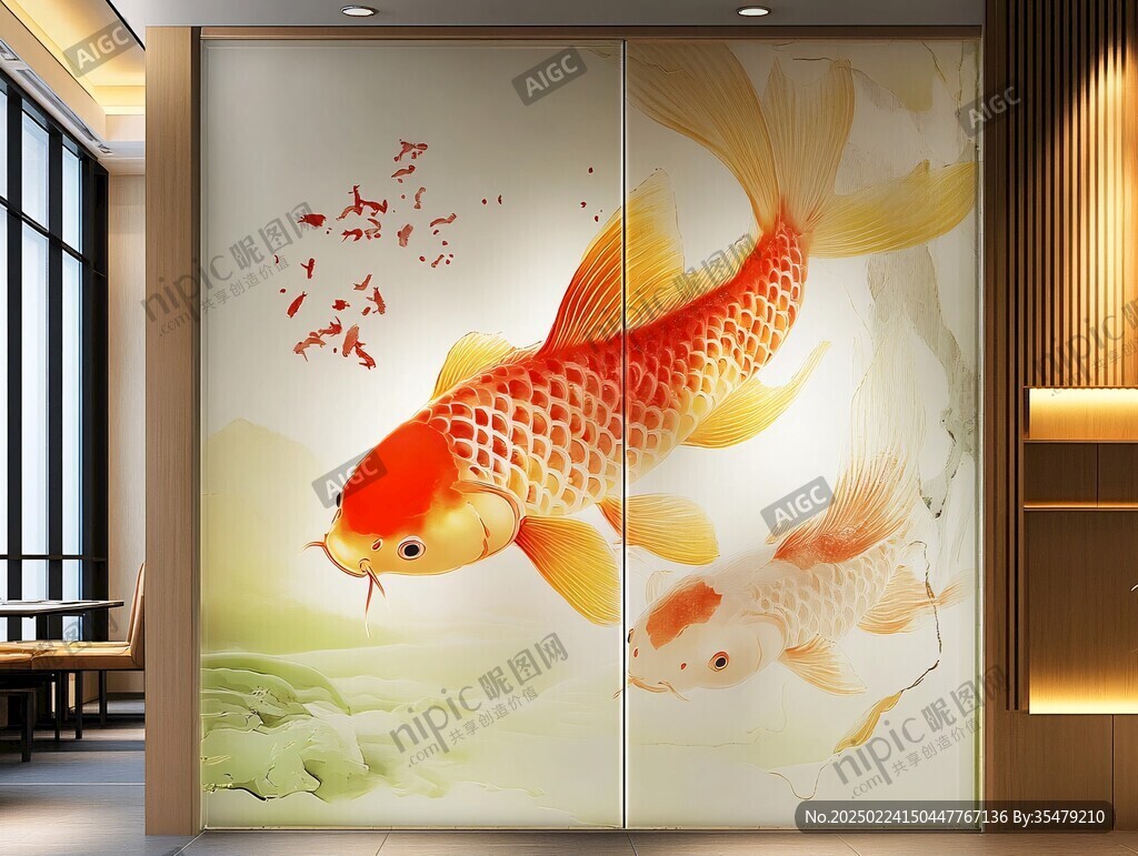 現(xiàn)代屏風(fēng)鯉魚圖