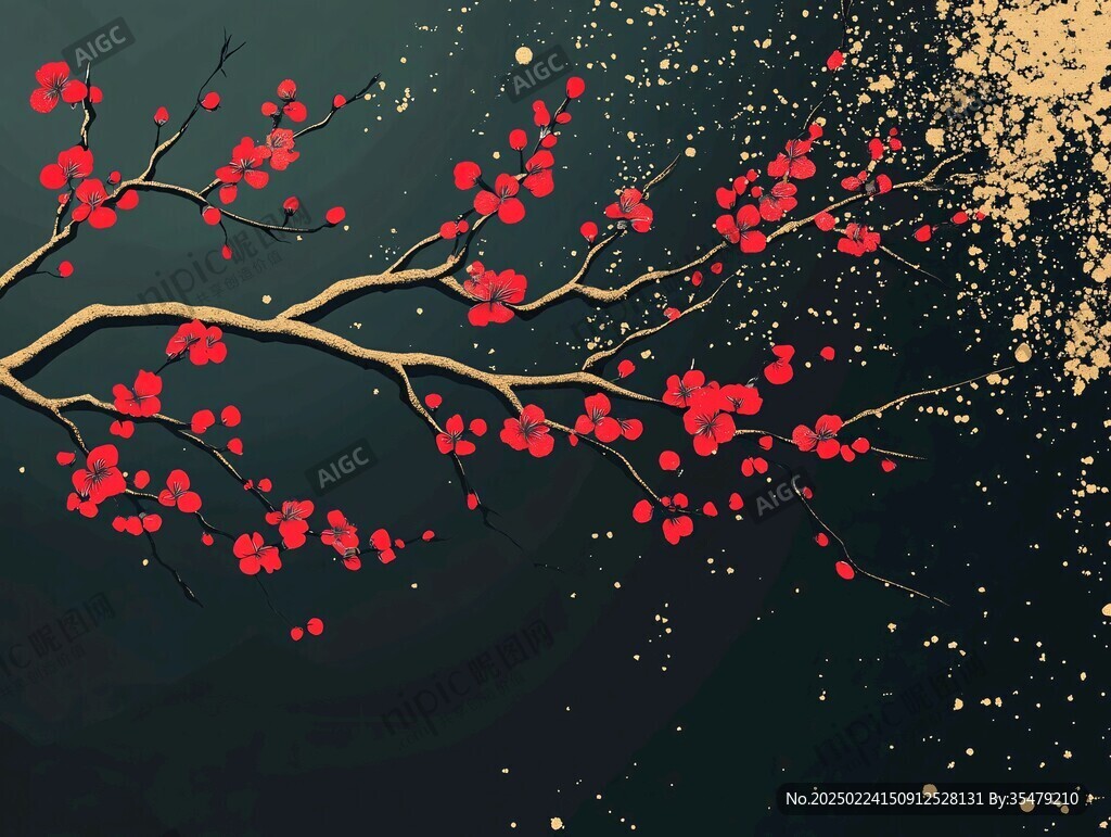 冰雪紅梅插畫