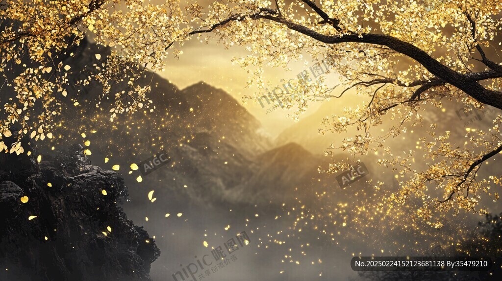 銀杏山水背景墻