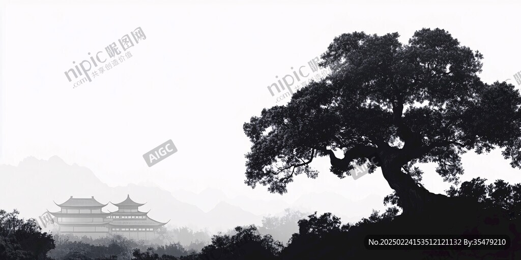 水墨古樹