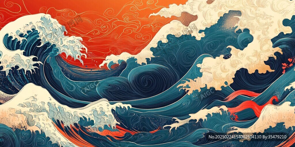古風(fēng)海浪包裝插畫(huà)