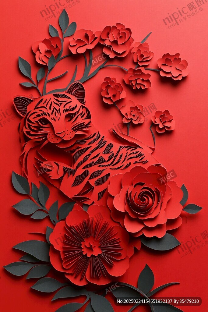 虎年立體剪紙