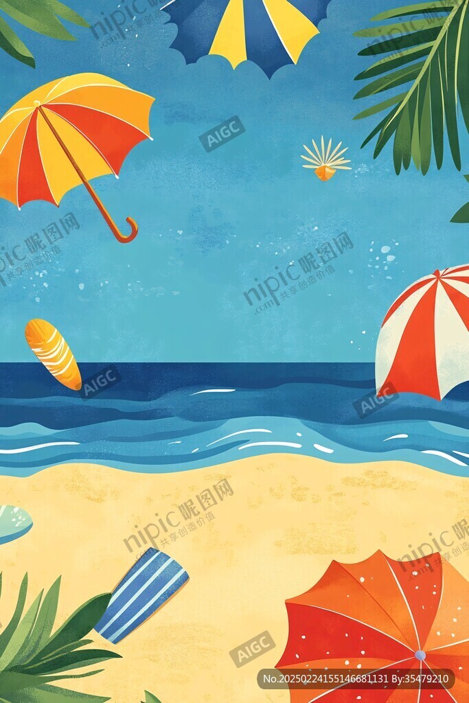 夏季唯美海灘插畫(huà)