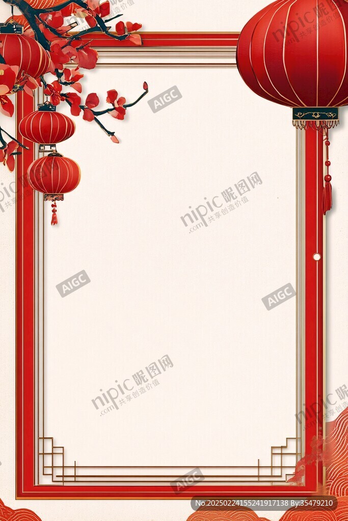 紅色邊框燈籠背景