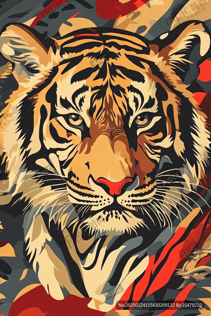 原色虎頭潮流插畫