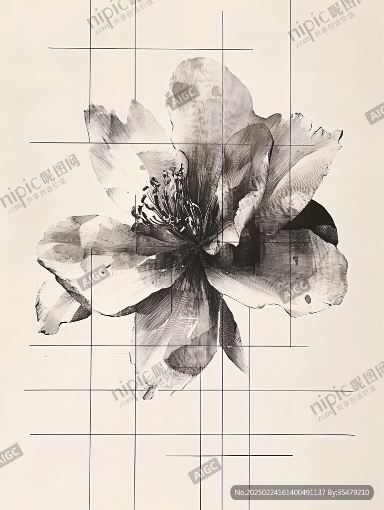 牡丹花加幾何線