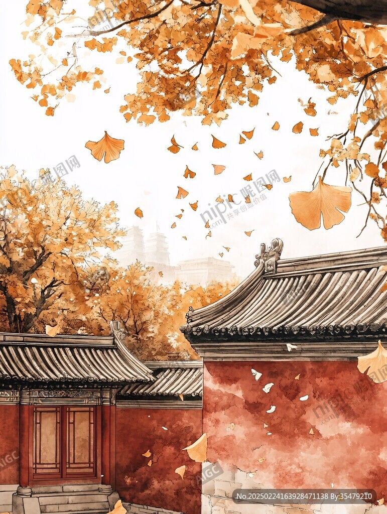 晚秋宮墻插畫