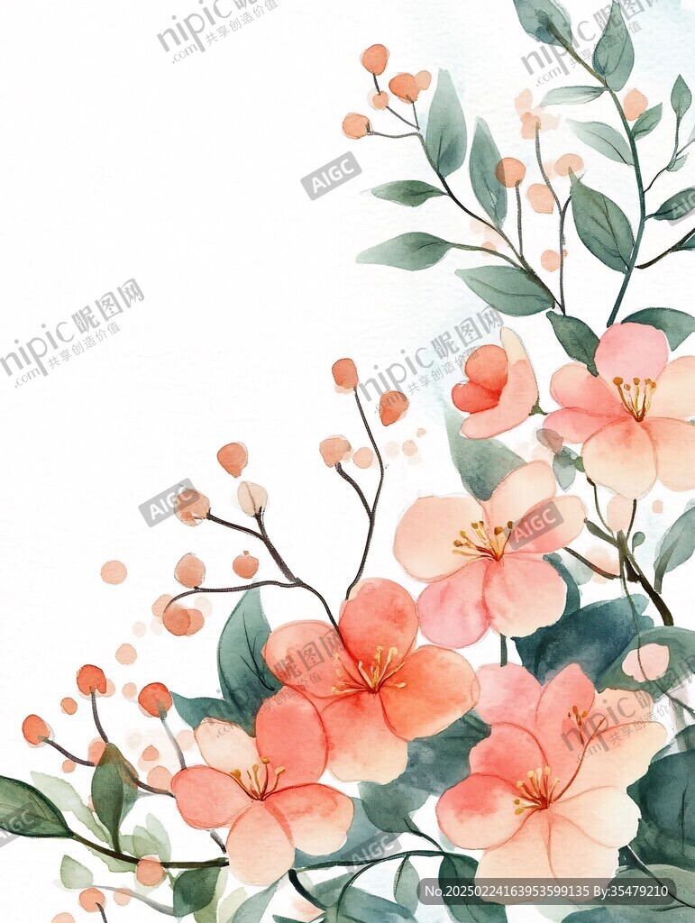 手繪水彩映山紅插畫
