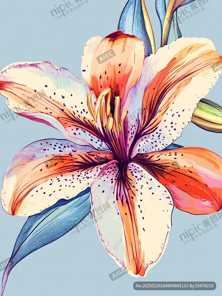 手繪百合花花卉