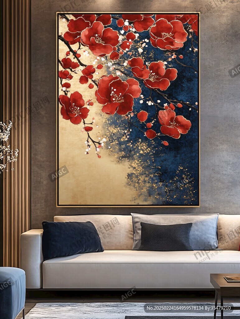 酒店梅花壁畫掛畫