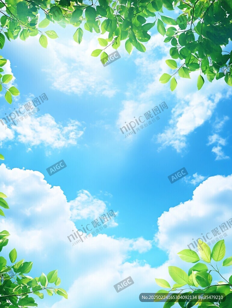 藍天樹葉邊框
