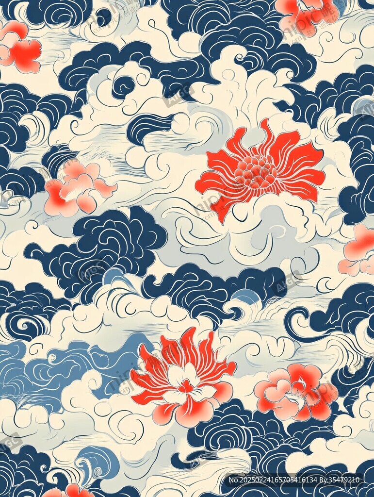 不規(guī)則云紋花印花圖