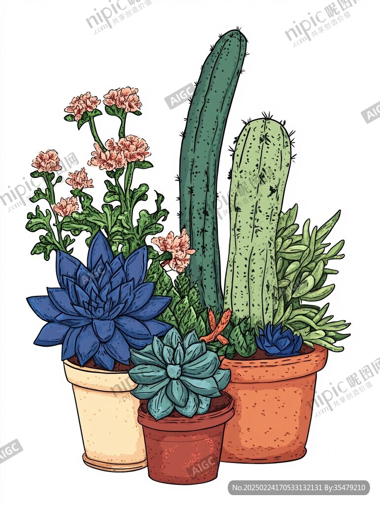仙人掌盆栽插畫
