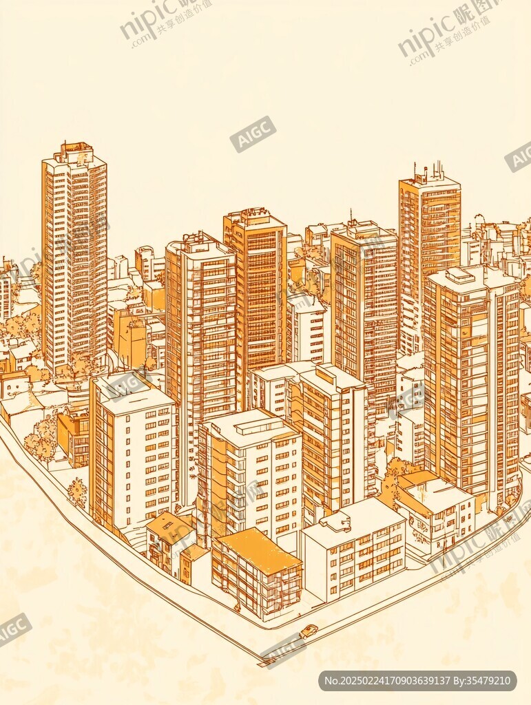城市建筑城市線描圖