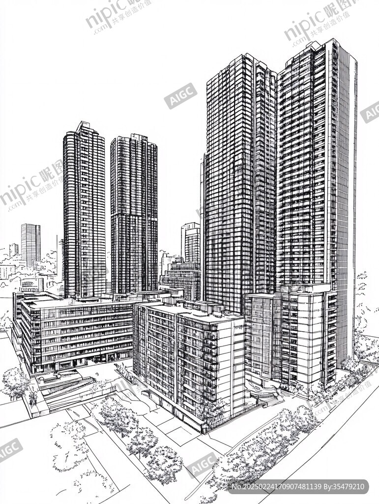 現(xiàn)代都市線稿