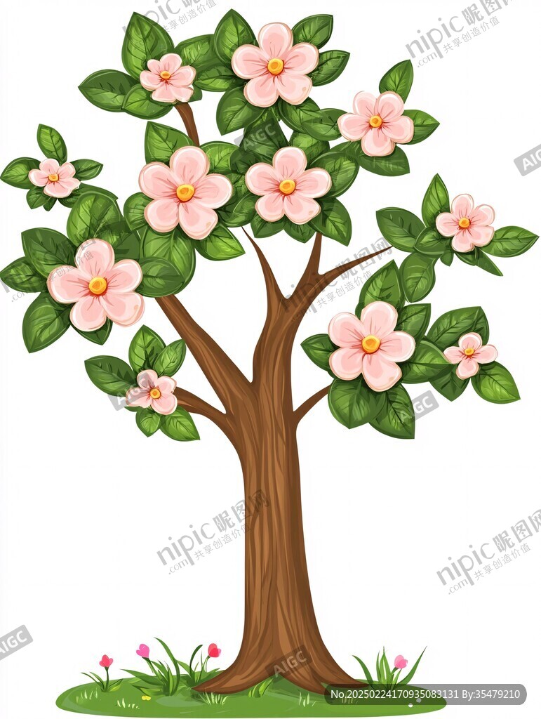 開(kāi)花的樹(shù)手繪