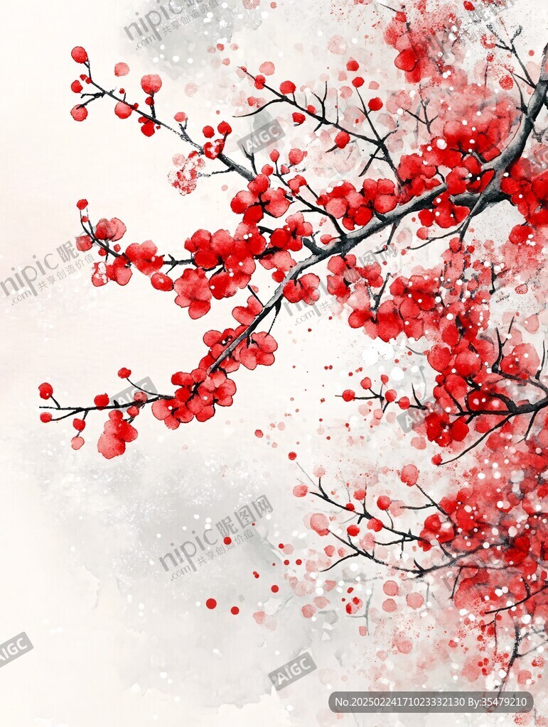 冰雪紅梅插畫