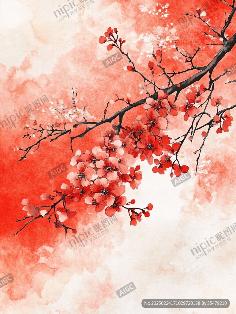 暖色調(diào)墨韻唯美紅色