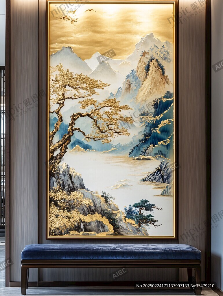新中式絲繡山水畫(huà)