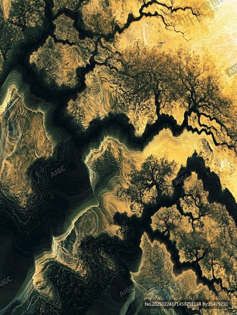 流體畫金色山河