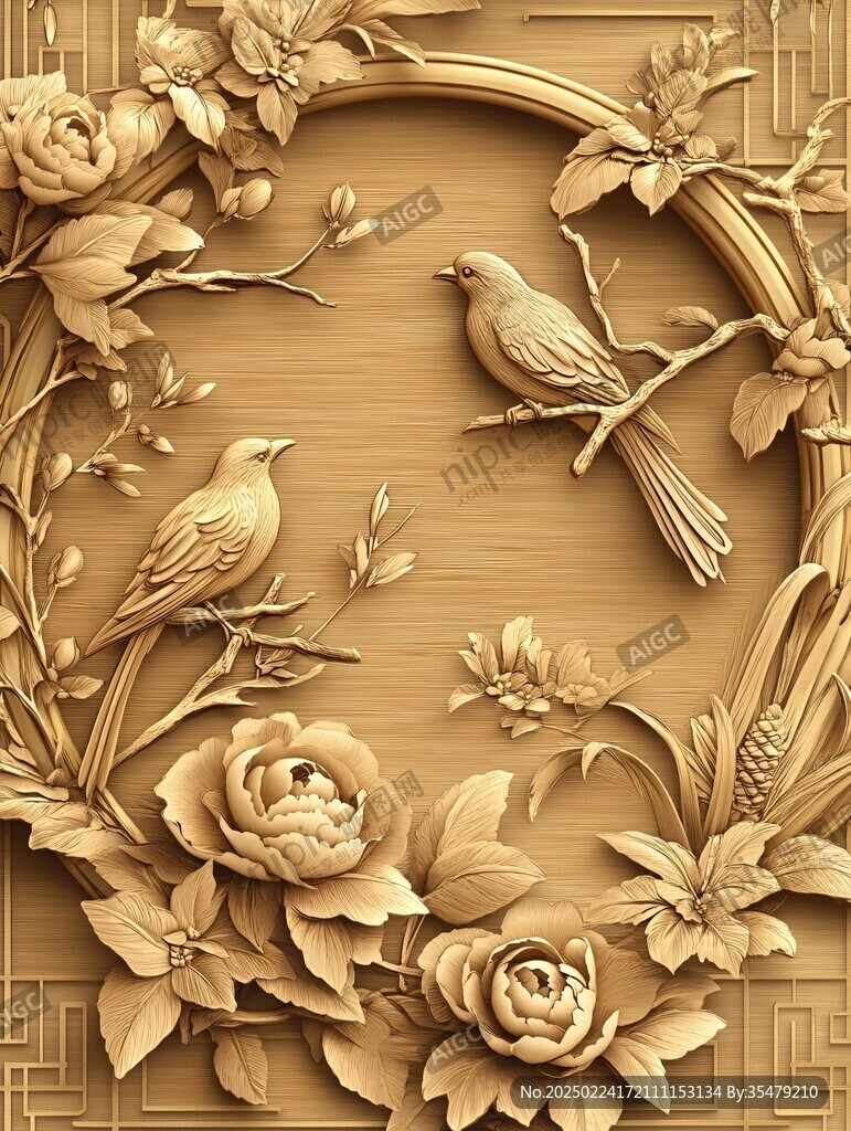 花鳥浮雕效果圖