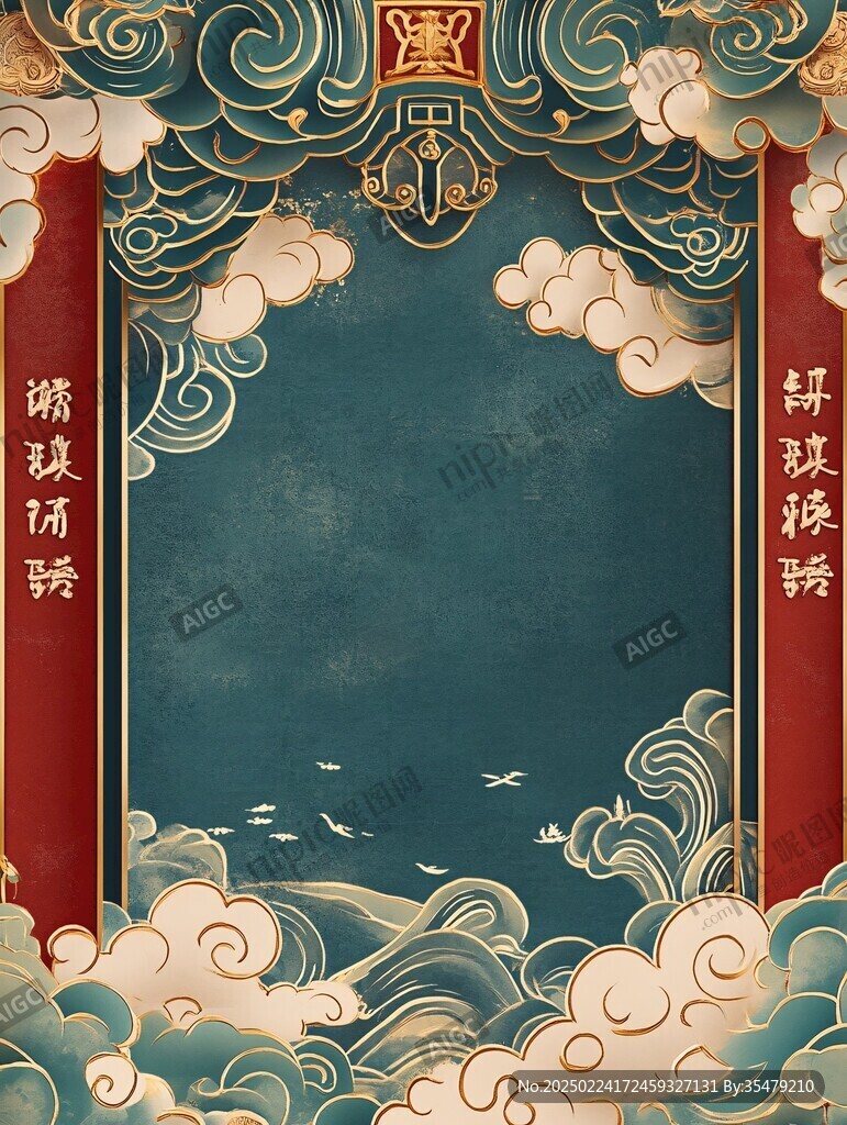 藍(lán)色邀請(qǐng)函中式邀請(qǐng)函