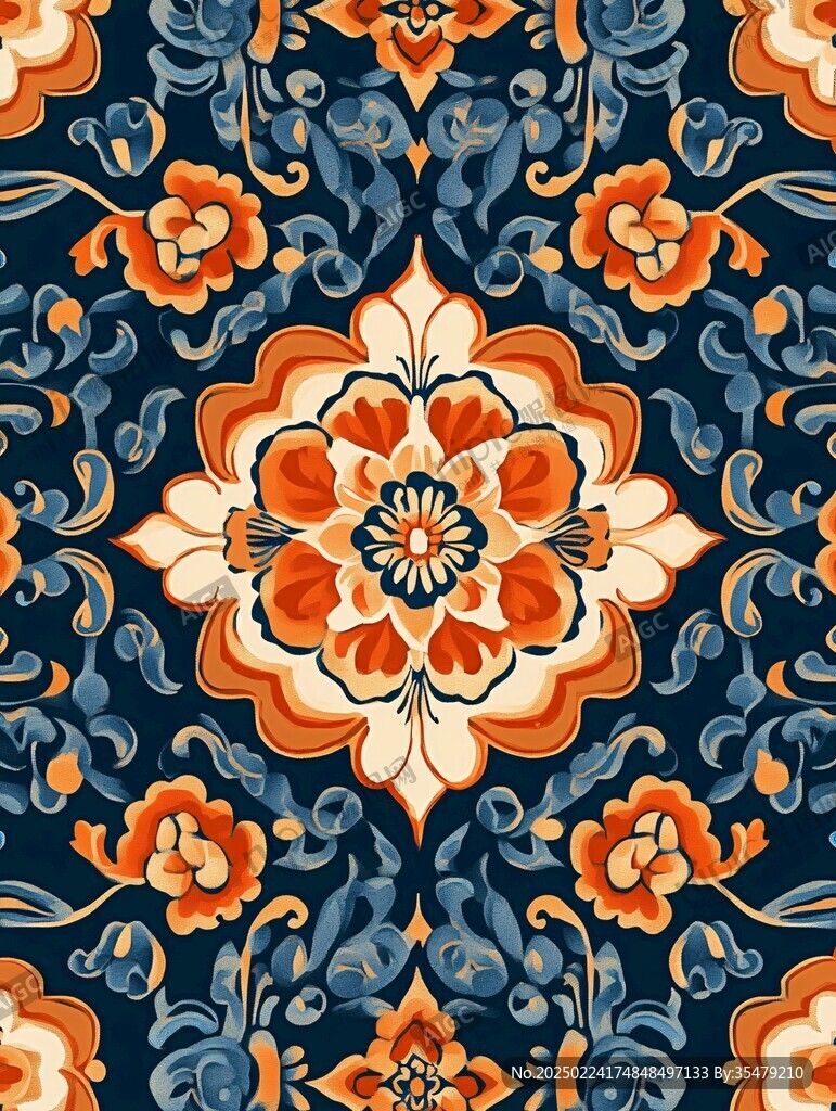 藍色印花古典圖案