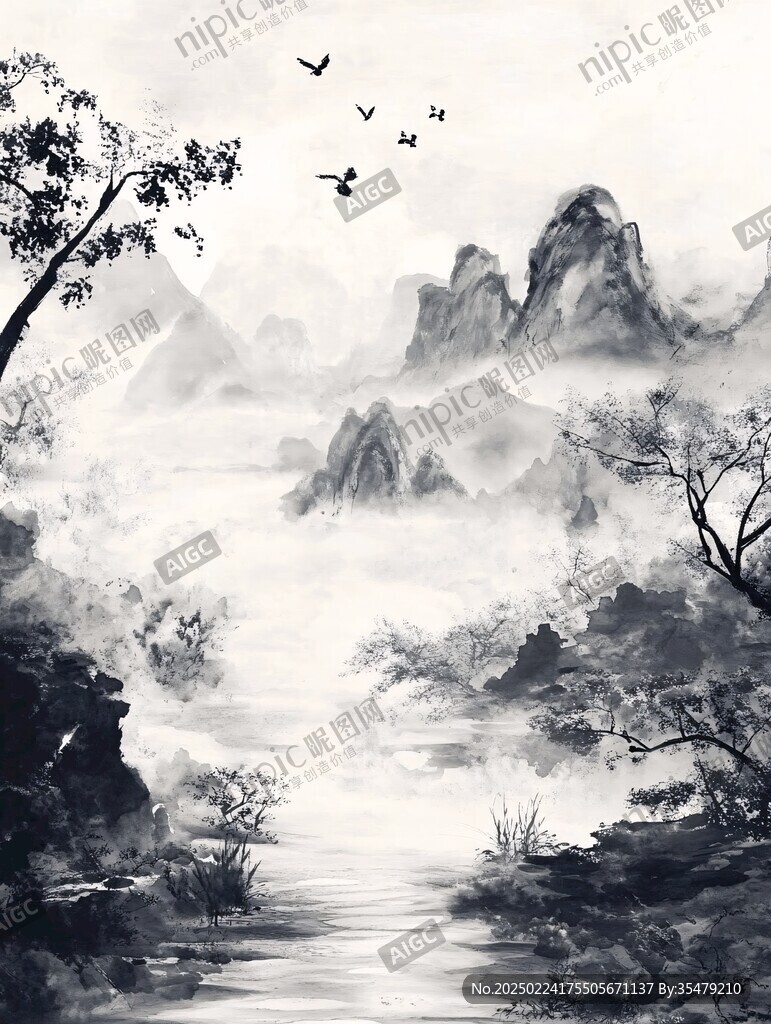 古風插畫山水風光