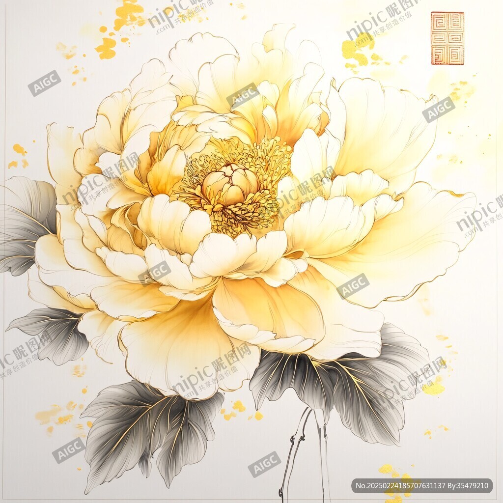 牡丹花線描金輕奢