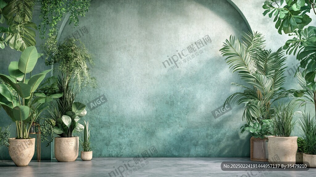 藍(lán)色的房間里的植物