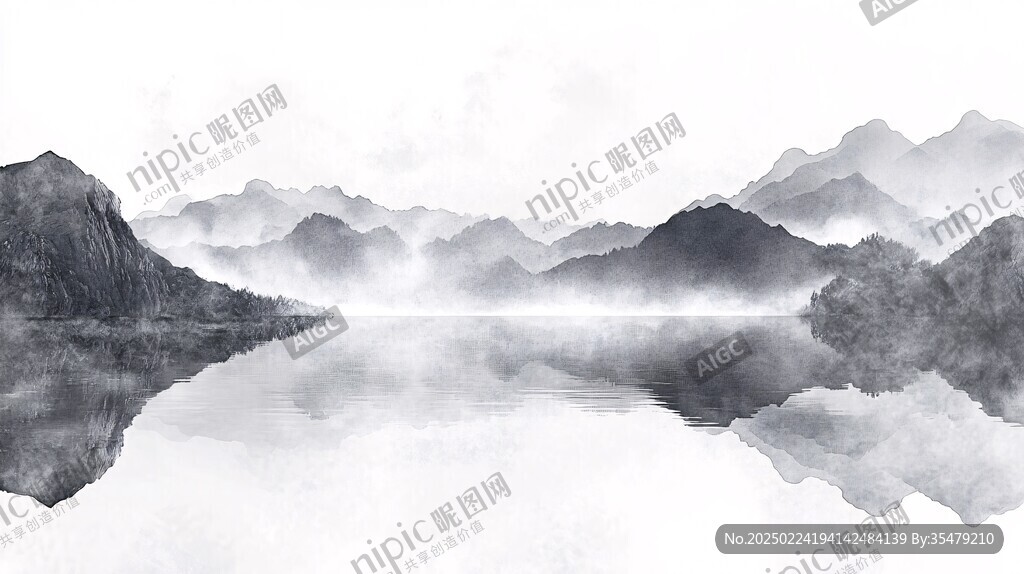 意境水墨山水屏風