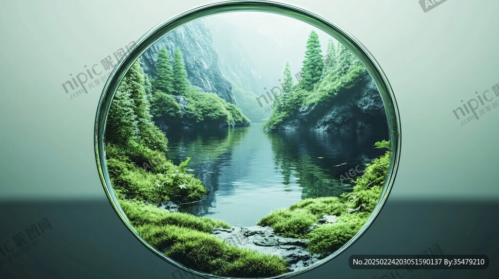 湖綠色森系立體背景