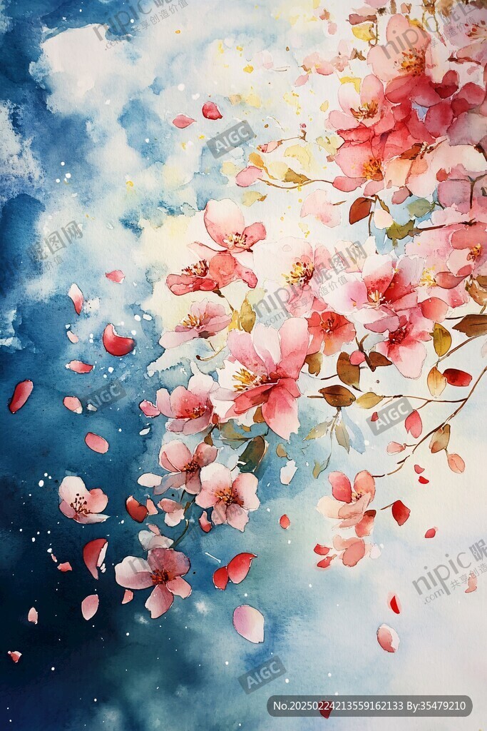 櫻花滿天飛插畫