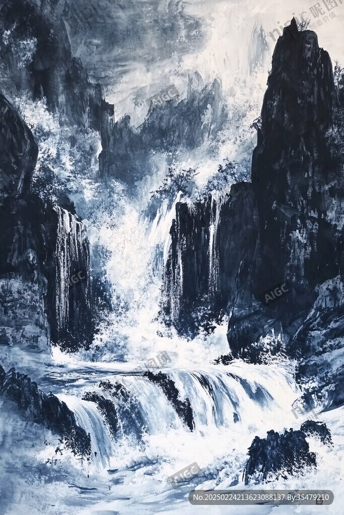 激流油畫畫