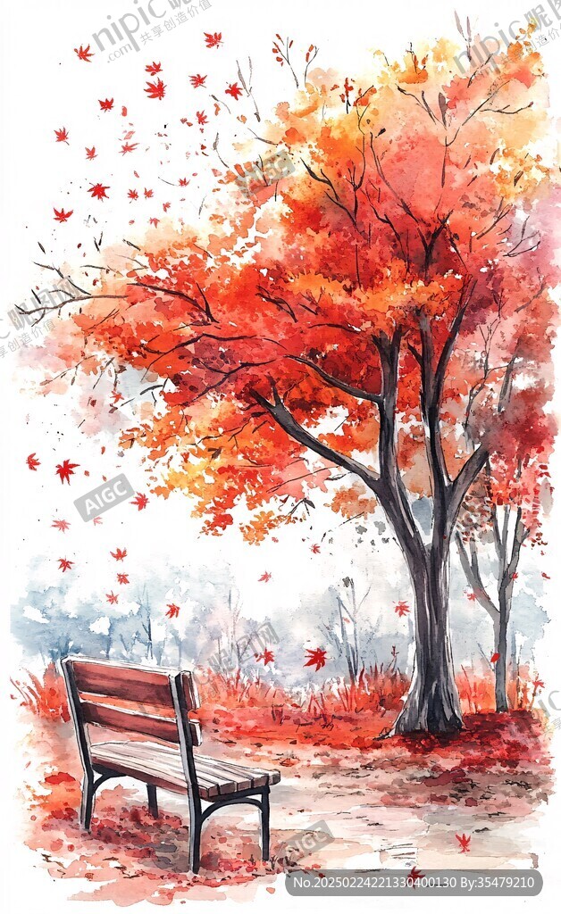 唯美紅葉插畫