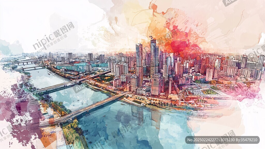 粵港澳大灣區(qū)水彩