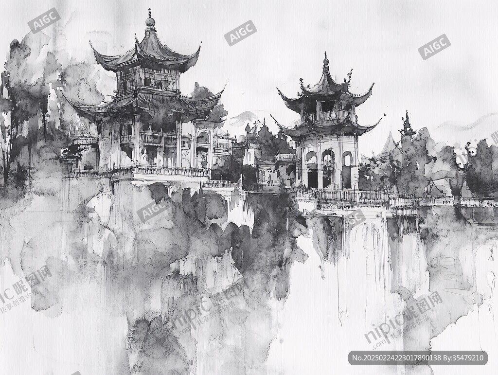 水墨建筑畫
