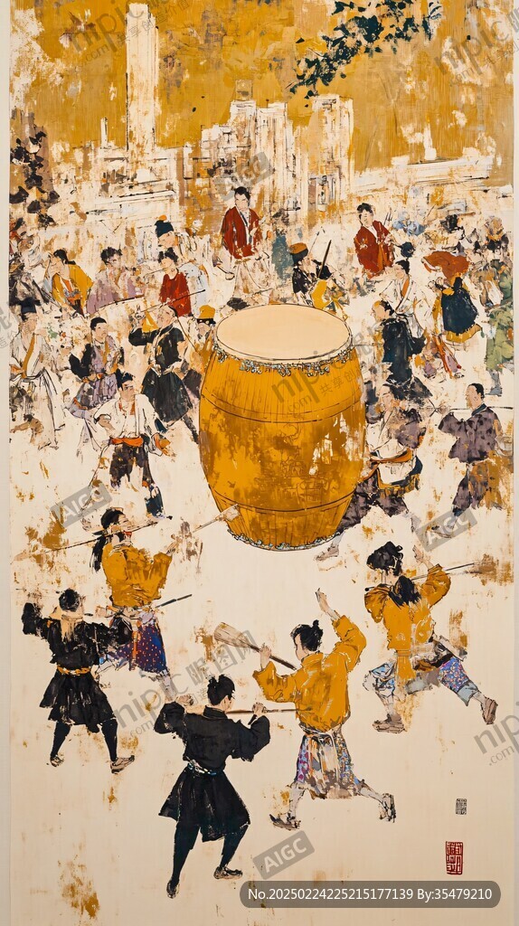 建鼓樂舞百戲圖
